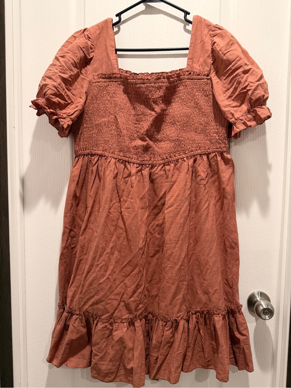 Zexxy Rust Cottagecore Puff Sleeve Smocked Mini Dress 🌾🤎
Romantic Prairie Vibes